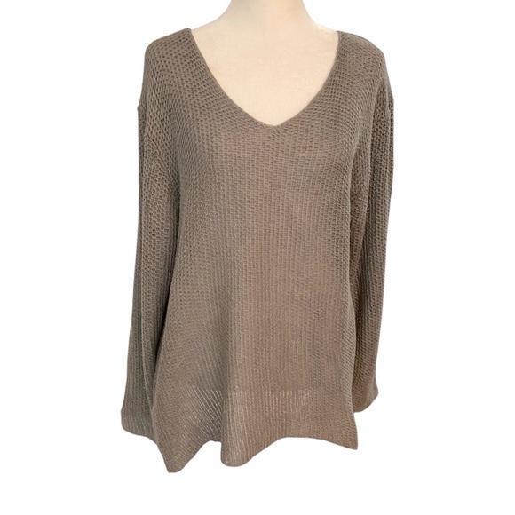 Eileen Fisher Women's 100% Linen V-Neck Sweater Size L Gray/Taupe Lightweight - Picture 1 of 11